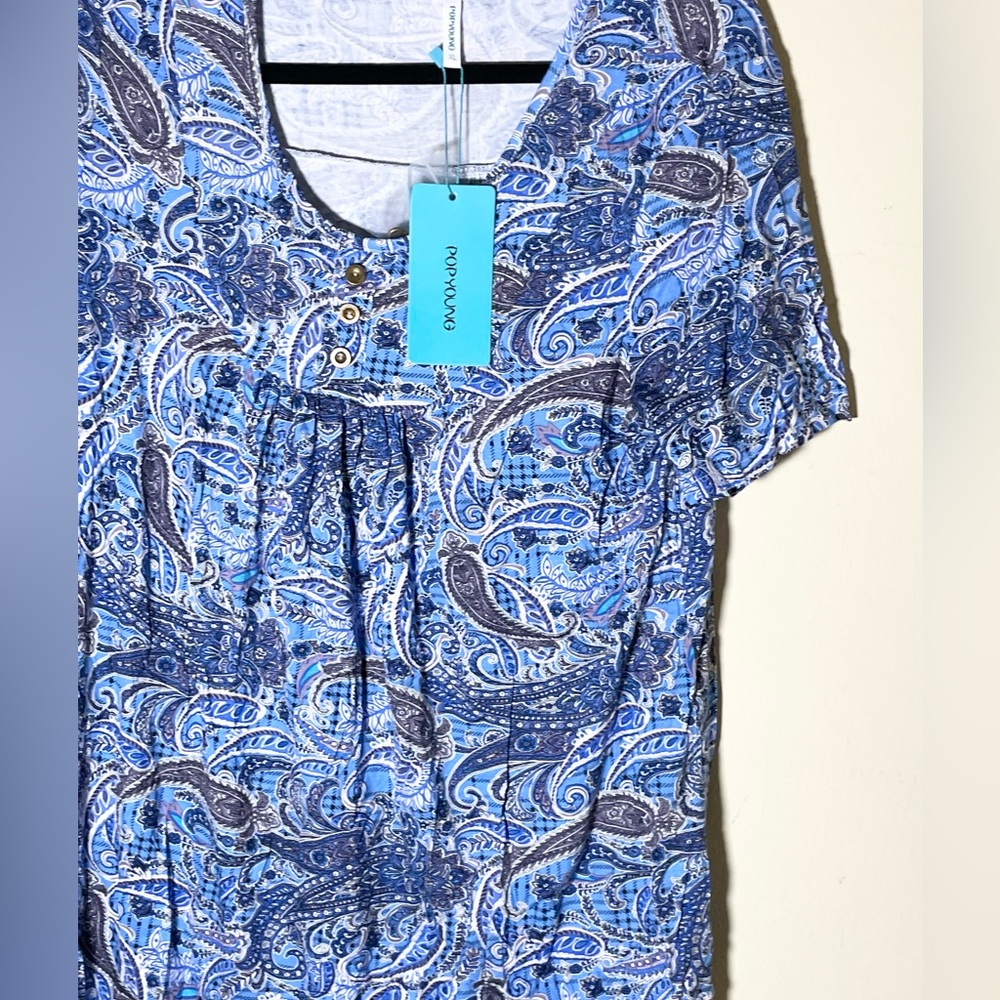 COPY - Sz XL POPYOUNG Women's Summer Casual Short Sleeve Tunic Crewneck Ruffle … - Picture 2 of 9